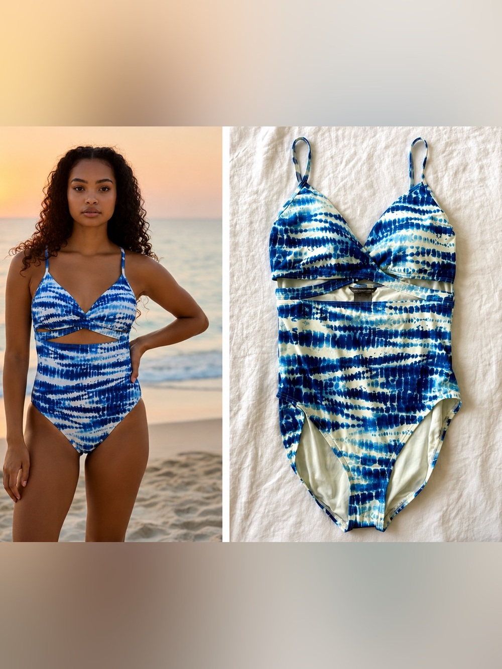 Vince Camuto Swim One Piece Swimsuit Size 14 NWT Blue Tie Dye Cutout $108